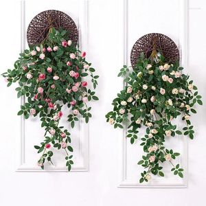 Декоративные цветы 1 шт. Искусственная розовая лоза Букет зеленый растение стена висят свадебная домашняя гостиная.