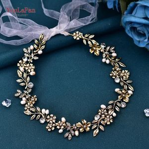 Headpieces YouLaPan Bride Gold Color Alloy Leaf Belt Accessories Wedding Evening Banquet Dress Shining Pearl Sash SH355