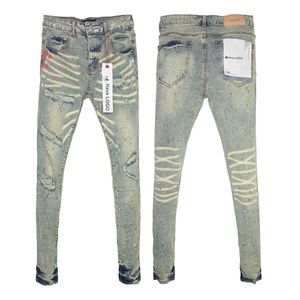 Purple Brand Jeans American Street High Street Thin Elastic Casual Hole Patch Yellow Mud Jeans