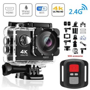 Sports Action Video Cameras Ultra HD 4K Action Camera 1080p/30fps 2,0 tum Skärm WiFi Remote Control Mini Camera Waterproof DV Hjälm Go Sports Camera Pro J240514