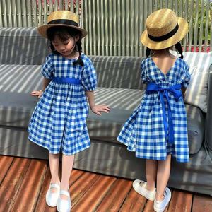 Vestido casual para crianças de verão Mangas bolhas de bolhas baby princesas vestidos de garotas de garotas 2-9 anos L2405