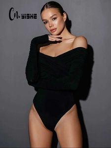 Kvinnors jumpsuits rompers cnyishe 2023 Autumn Sexig klubbparty bodysuits for Women Slim mantel mode Long SlSve Casual Strtwear Bodycon Rompers Tops Y240515