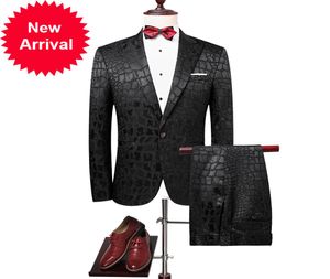 Markyi Crocodile Pattern Print Men Suits Blazer With Pants 2020 Fashion Mens Black Wedding Suit Plus Size 4XL8232398