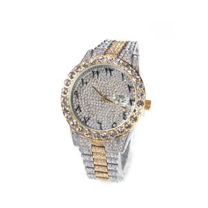 Big Dial for Men Full Iced Out CZ Belt Stonless Aço Luxo Lúculo Pulso Es Hip Hop Relógio 212h