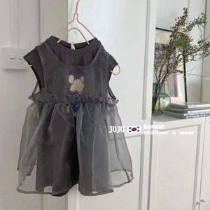 Koreanska kläder, flickans tecknad väst stilfullt baby mesh suspender prinsessa kjol, barns sommarklänning