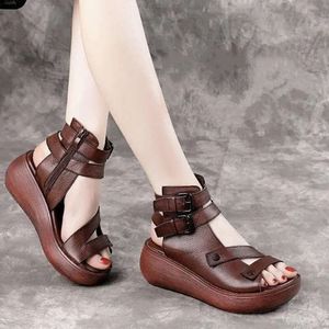 Платформа Gladiator Sandals Женщины клинья обувь Slides Cunky Sandales Roman 2024 Summer High Top увеличение мягких сандалий Mujer 234b