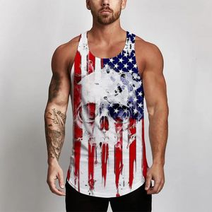 2024 US FLAG MAN TANK TOPS 3D 프린트 남성 여성 피트니스 체육관 옷 여름 트렌디 한 오버 사이즈 거리 야외 소매 소매 240517