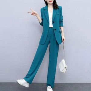 2 pezzi/set Women Coat Pants Siding Style Business Style Sprined Giacca pantaloni set maniche lunghe Outfit da ufficio a larga gamba