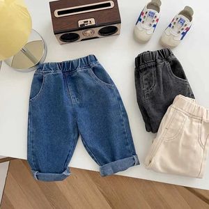 Trousers Baby solid color childrens jeans casual boys denim pants soft girls fashion Trousers d240517