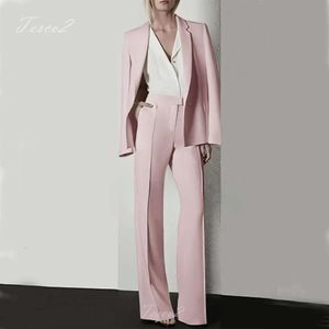 Tesco Chic Blazer For Women Suit Solid Long Sleeve Jacket Straight Leg Trouser 2 Piece Spring Women's Pants Sets