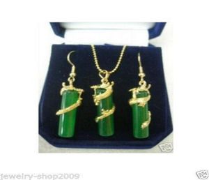 Kostium biżuterii Zielony Jade Dragon Naszyjnik Wisiorek Setsltltlt5745342