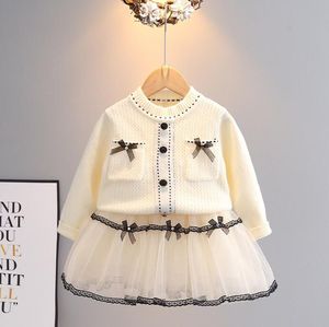 Two-Pieces Sets For Girls Autumn Winter Clothing Set Baby Girl Long Sleeve Knitted Tops+Gauze Skirts