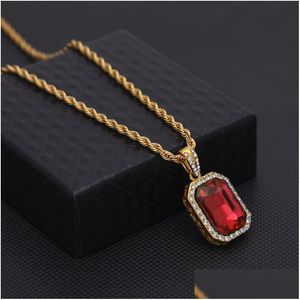 Pendant Necklaces Mens Mini Ruby Necklace Gold Cuban Link Chain Fashion Hip Hop Jewelry For Men Drop Delivery Pendants Dhueo