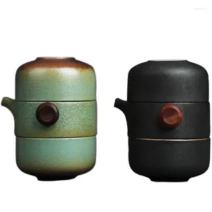 Teaware sätter japanska keramiska tekanna Gaiwan Teacups Handgjorda bärbara resekontor Tea Set