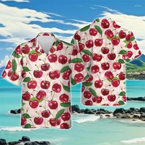 Men's Casual Shirts Fashion Hawaiian Cherry Graphic Beach Vacation Aloha Shirt For Men Clothes Funny Fruit Women Short Sleeve Y2K Tops