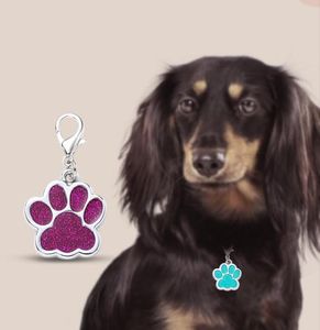 Multi Color Blank Metal Cat Dog Tags ID Card Engravable Pet Name Collar Tag Puppy Kitty Pendant NamePlate Glitter Paw Claw AntiL2625260