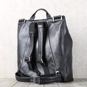Рюкзаки рюкзаки мужчины кожаная кожа высококачественная ручная ручная работы мужская повседневная ноутбук задняя сумка для поперечного кузова простая сумка