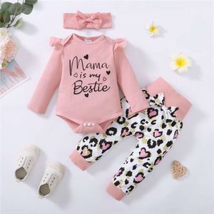 3PCS Newborn Baby Girl Daily Clothes Set Mama Long Sleeve Romper Top+Love Heart Print Pant+Headband Lovely Autumn Outfit L2405