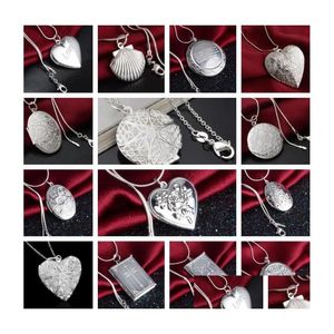 Lockets 15 Styles Plating 925 Sier Plated Heart and Cross Circar Love Ellipse Square Pendant Necklace PO LOCKET DROP LEVANDE SMYCKE DH4OI