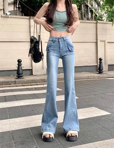 Kvinnors jeans kvinnors vintage hög midja smal flare casual mager long boot cut denim byxor lady chic byxor