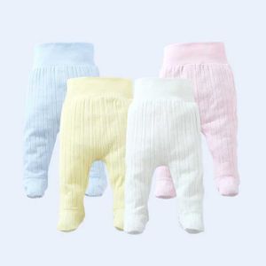 Trousers Spring Baby Footed Pants 100% Cotton Newborn Baby Boys and Girls Trousers High Waist Children Wear Baby Boneless Legs d240517