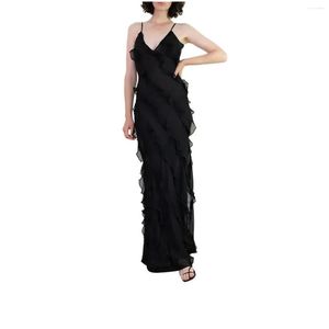 Basic Casual Dresses Elegant Party Evening Sleeveless Long Dress Strap Ruffle Split V-Neck Summer Women Clothing Drop Delivery Appa Dhzor