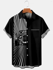 Herrklänningskjortor vintage biltryck hawaiian lapel casual tops bekväm strand kortärmad 2024 stil