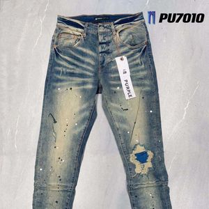 Jeans di marchi viola americani High Street fatti jeans di lavaggio giallo fango