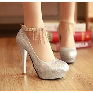 Bridal High 12cm Heels Women Ladies Wedding 2019 وصيفات الشرف مقاوم للماء الحذاء حجم الحذاء 34-39 شحن مجاني Sier Z40 E 23