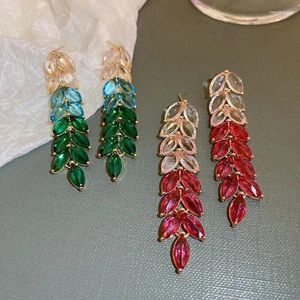 Dangle Earrings Exquisite Colorful Leaf Long Vintage Shiny Rhinestone Party Women's Fashion Drop Jewelry