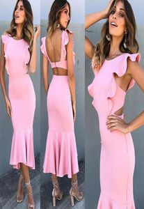 2020 Nowy projekt Women039s Oneck Sleveless Ruffles Patchwork Cute Kolor Back Cuout Sexy Bodycon Mermaid Maxi Long Party 1401558