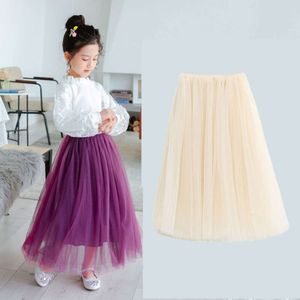 Кружева детская детская длинная марля юбка с твердым цветом