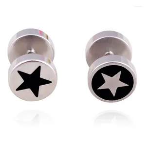 Stud Earrings Fashion Men Women Color Black Plated Stainless Steel Round Pentagram Star Small Brincos Jewelry