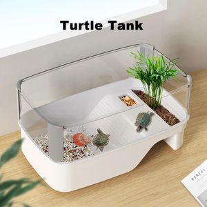 TURTLE TANT TURTLE HOUSE Z obszarami do wyżywienia karmienia pływak wygrzewalny Zakład w kryjówce żółwi wodne Klatka Klamka Habitat 240506