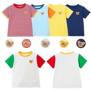 Boys Clothes miki Kids Girl Plain Color Simple Cartoon HB Bear Head Short Sleeve Striped T-shirt 240517