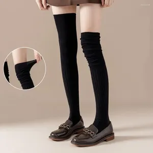 Women Socks Harajuku Style Thin Stockings Simple Soft Cotton Casual Solid Color Over The Knee Long Hosiery Comfortable