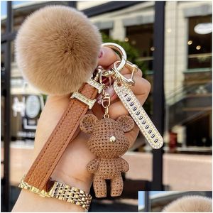 Keychains Lanyards Designer Key Chain Luxury Bag Charm Female Cute Bear Ring Fashion Fur Ball Pendant Male Trendy Accessories Number P Otwxa