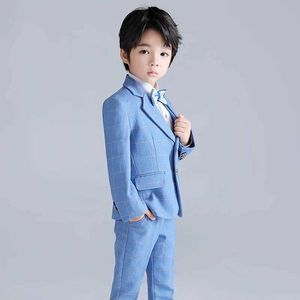スーツ紳士の子供のデイパフォーマンスドレスコスチューム2021ボーイズフォーマルウェディングスーツジャケット+ベスト+パンツ+ボウタイ4PCS衣類セットY240516