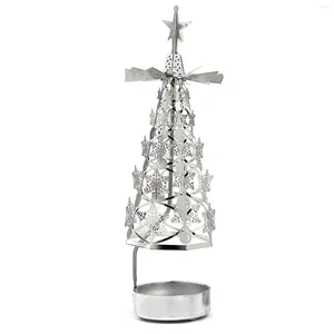 Ljusstakar som roterar ljusstake julgran form romantisk gåva teealight hållare dekoration skrivbordsbricka rostfritt stål bröllopsfest
