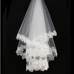 Hot Sale White Ivory Bridal Veils Sequined Beaded Soft Tulle Short Wedding Veils In Stock NO53 272K