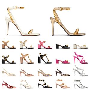 With Box Designer High Heels Valentino Sandals Luxury Women Slingback heel Ladies Rivet Pumps【code ：L】Black White Pink Loafers Dress Shoes