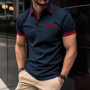 Manschettlänkar herr polo skjorta med lapel knapp ner sommaren solid kortärmad topp mode affärsmän kläder andas andas