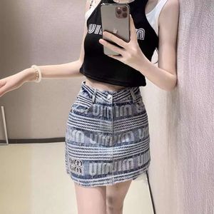 Two Piece Dress Mm Family 24ss New Full Print Jacquard Hot Diamond Denim Skirt A-line Shape for Slimming and Design Feeling with Small Hanging Straps