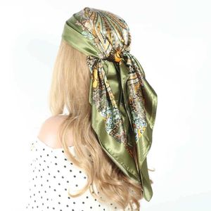 Bandanas Durag Seidenschal Luxus 90x90 Haarschal Damen Sommer Foulard Damen Satin Pareo Kerchief Square Squal Schal Bandana Cheveux J240516