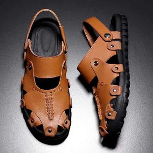 Läder sandaler äkta för män romerska 39 ihåliga lätta andningsbara avslappnade skor sommar utomhus gladiator sandalia maskulina 73f8
