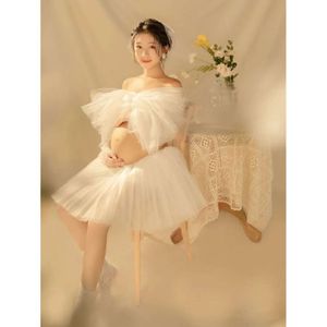 Puffy Sleeve Mutterschaft von Schulter Tüll Ball Fotografie Kleid für Fotoshooting Schwangerschaft Babypartykleid