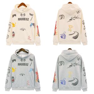 Trend marka rhude pullover męskie bluzy bluzy graffiti Wzór z kapturem dla mężczyzn i kobiet High Street Hoodie