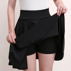 2023 ausgestellte Röcke grundlegender Shorts Rock Mode vielseitiger schwarzes lässiges Freizeit -Mini -Skater mittelgroße Flausche Plus Size 240515