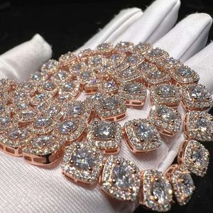 Iced Out Rose Gold Plated 8mm Width Round Cut High Quality Sier Clustered Moissanite Tennis Chain