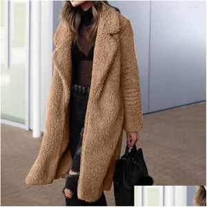 Womens Jackets Plus Size Fluffy Fleece Jacket Faux Fur Coat Hooded Black Cardigan Winter Warm Teddy Bear Female P Overcoat Women Dro Dhv1W